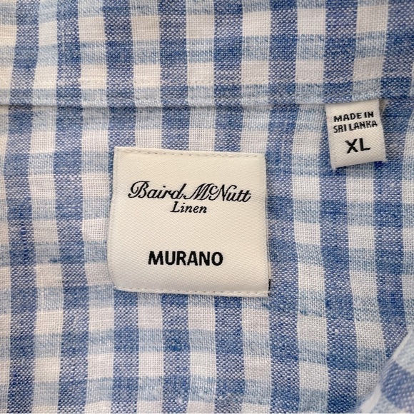 Murano Baird McNutt Men's 100% LINEN Blue White Gingham Plaid Button Down XL - Picture 4 of 7